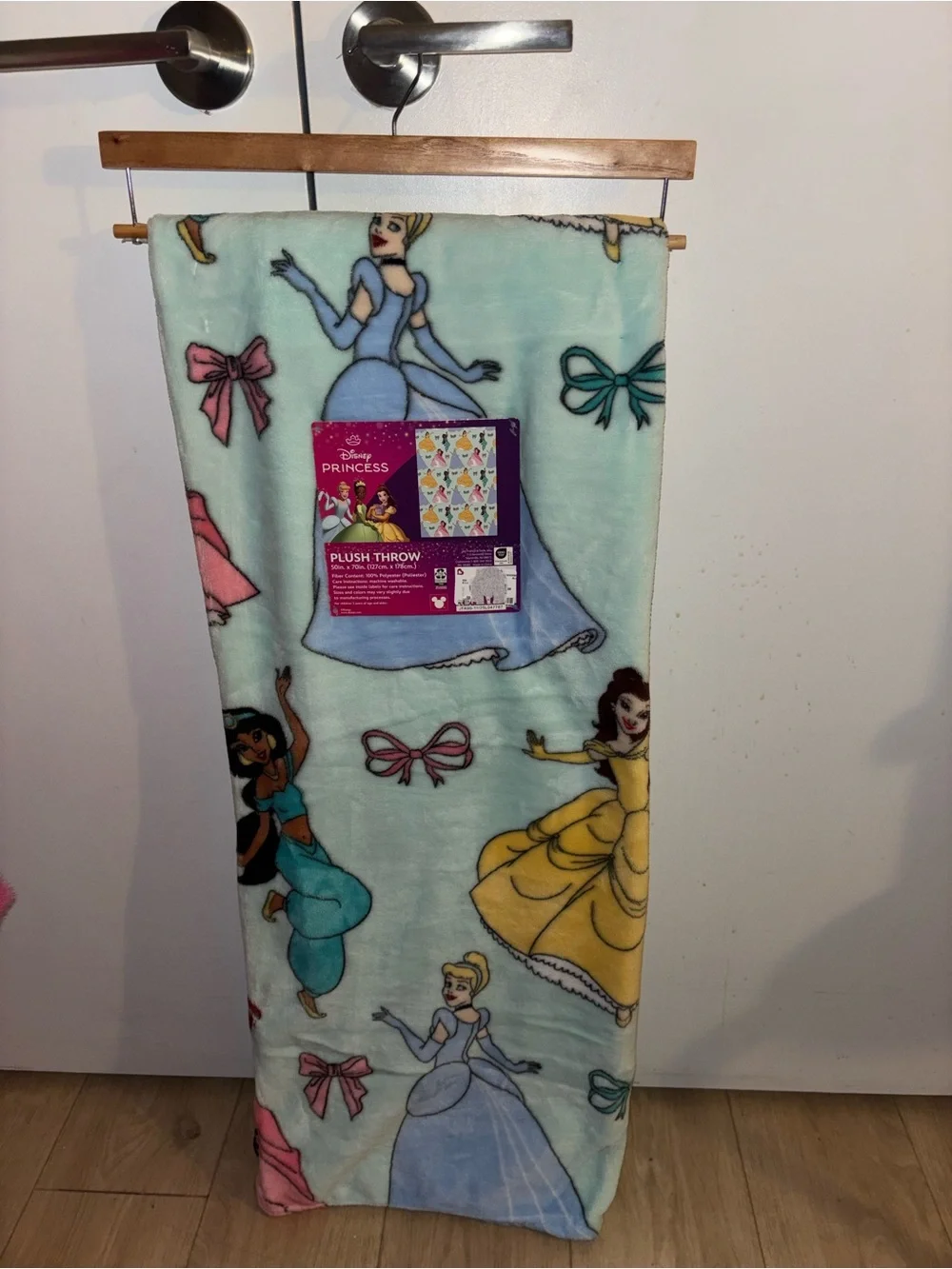 Disney Princess Plush Throw Blanket - Pastel Blue, Yellow, Pink